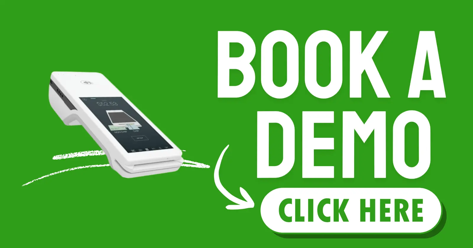 Lifelong POS Restaurant demo graphic featuring handheld payment terminal and restaurant POS technology