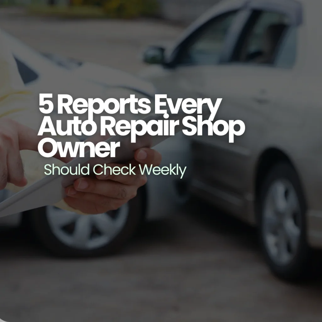 auto repair shop management software dashboard showing weekly reports and technician productivity metrics
