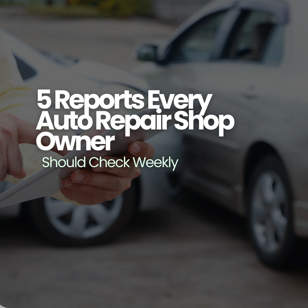 auto repair shop management software dashboard showing weekly reports and technician productivity metrics